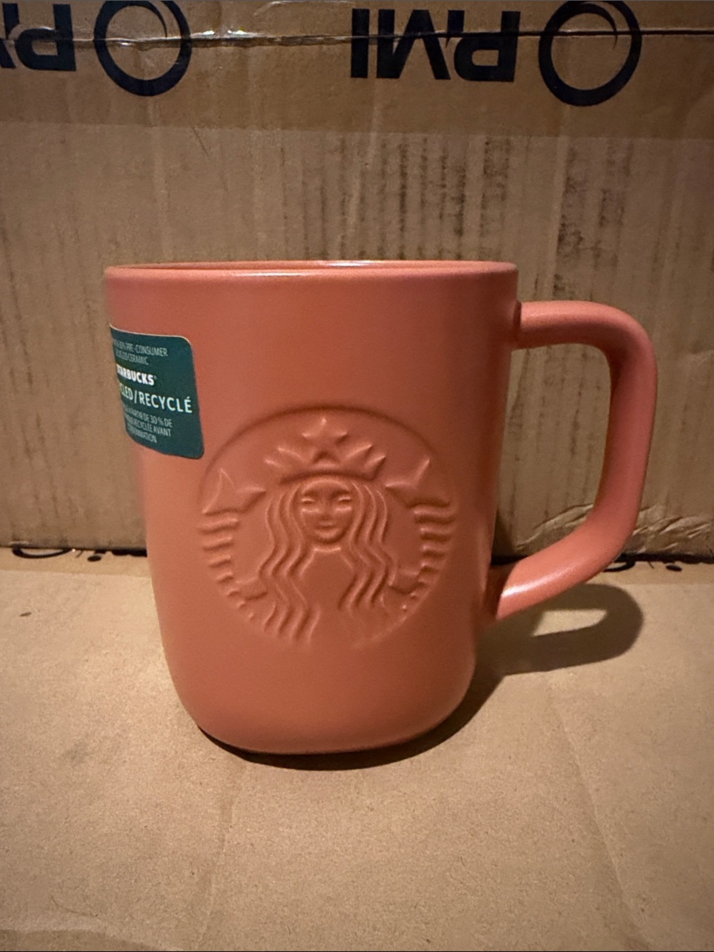 Starbucks Matte Coral Ceramic Mug with Embossed Siren